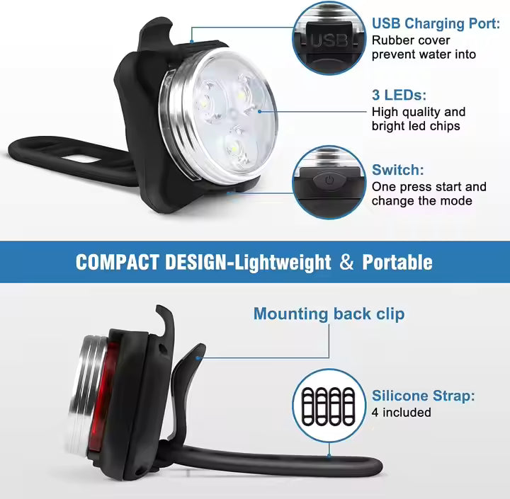 RECHARGABLE ROUND WHITE OR RED 3 LED LIGHT